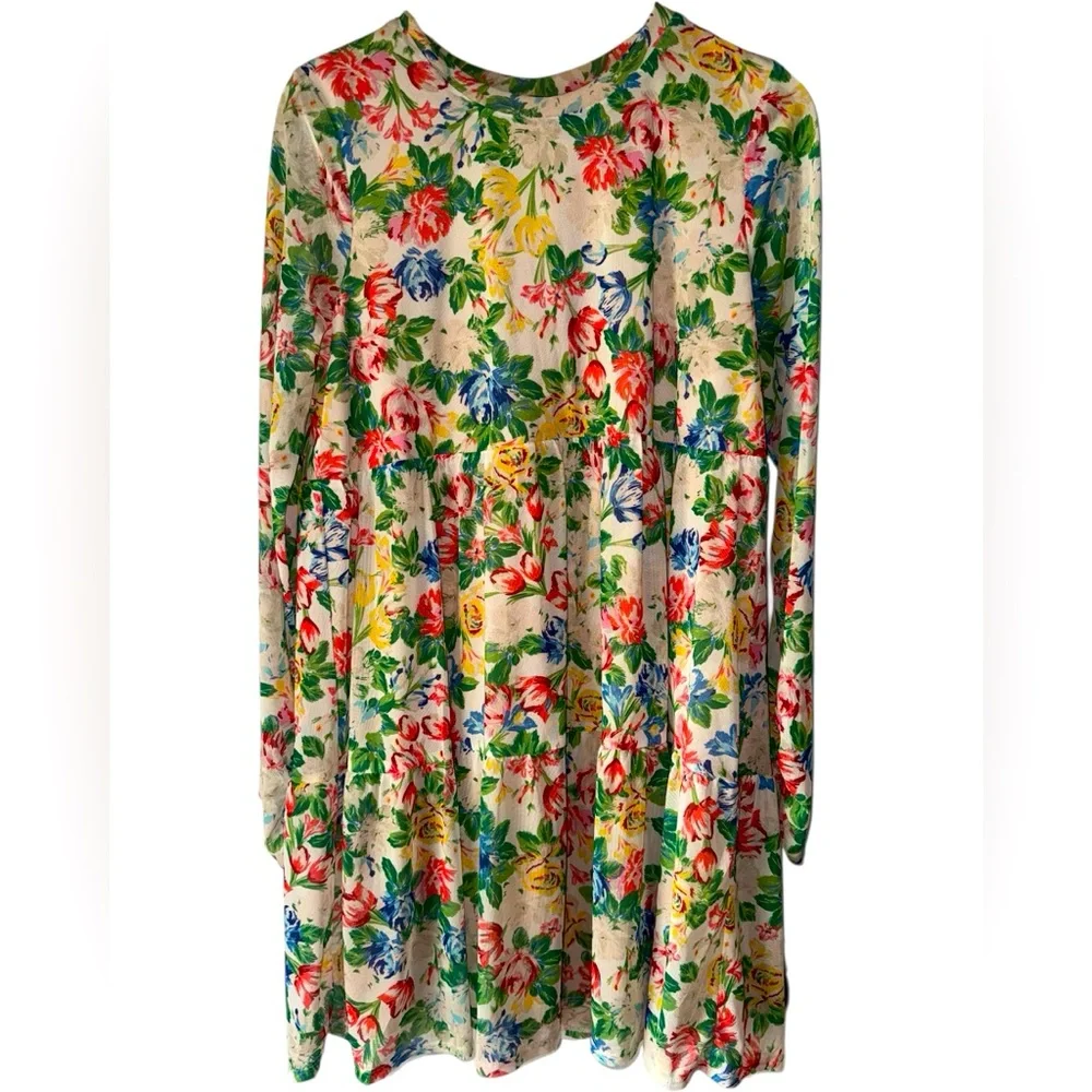 AFRM size Large Multicolor Floral mini Dress with sheer sleeves - Picture 2 of 7